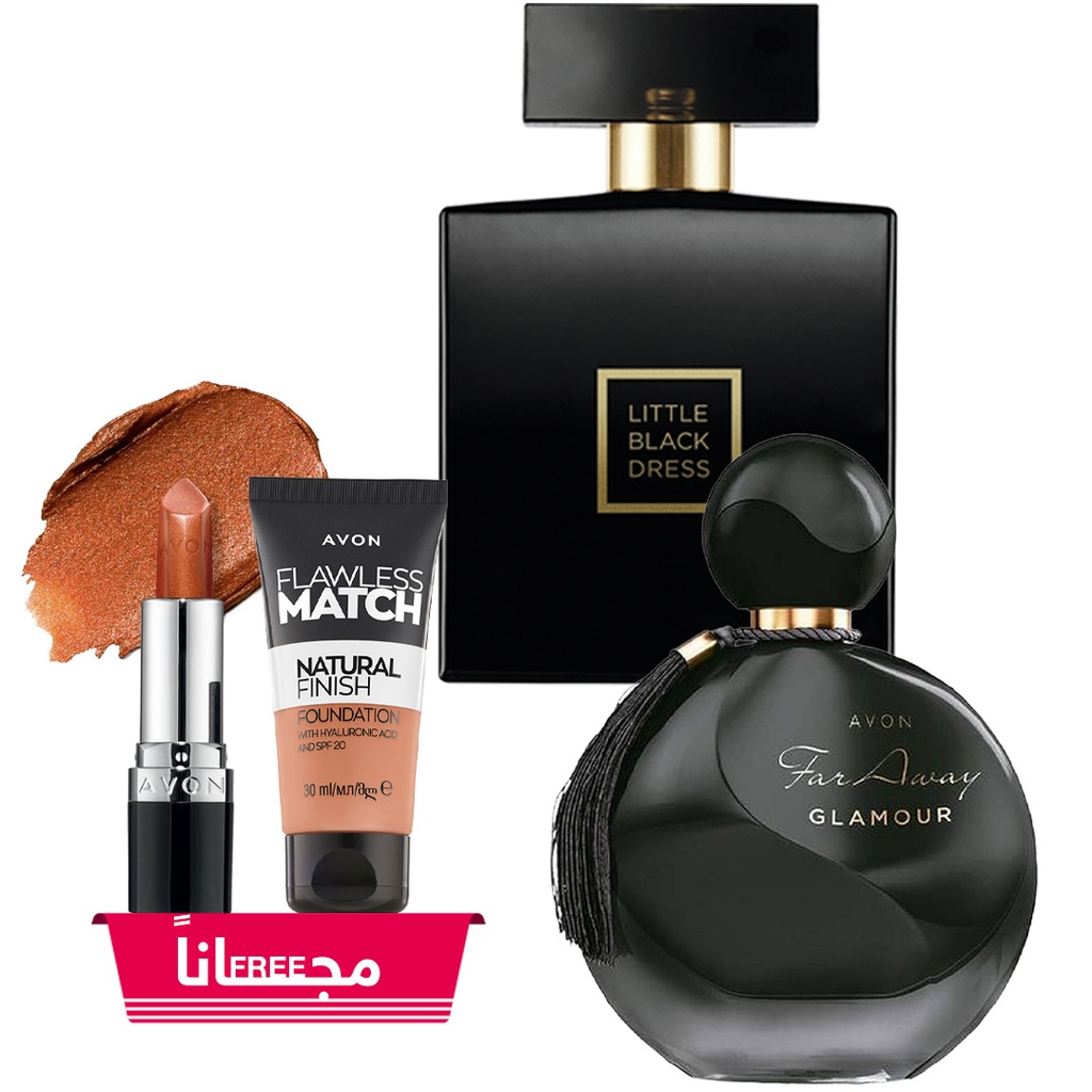 Black Friday Offer fragrances Far Away Glamour& LITTLE BLACK DRESS + SHIMMER LIPSTICK & FLAWLESS LIQUID FDNFree  C11 2025